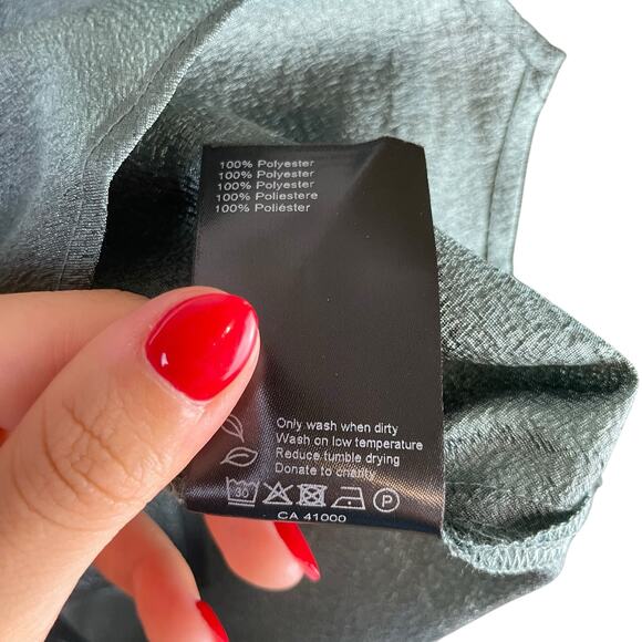 JUST Female Mae Shirt Jade Green Shiny Texture Button Up Long Sleeve Blouse - Picture 14 of 15